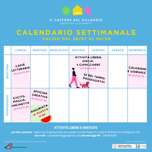 Calendario settimanale Il custode del Villaggio - ESTATE 2025