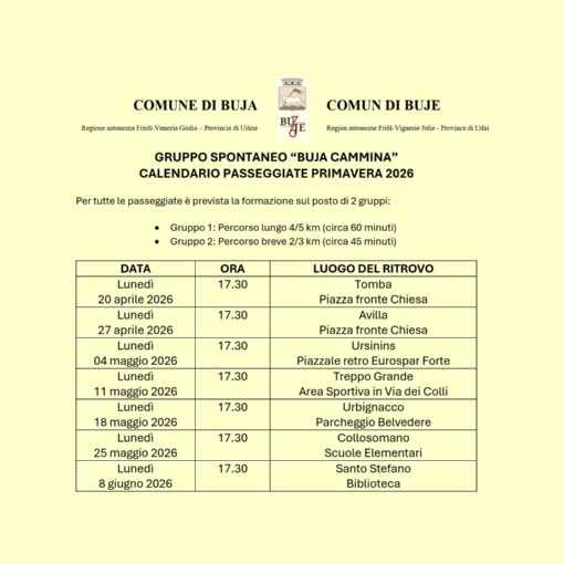 Calendario passeggiate - primavera 2026