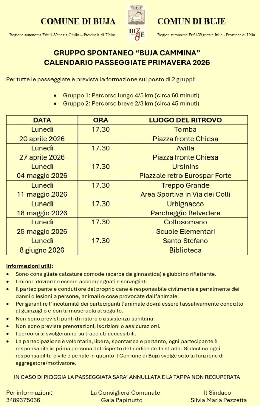 Calendario passeggiate - primavera 2026