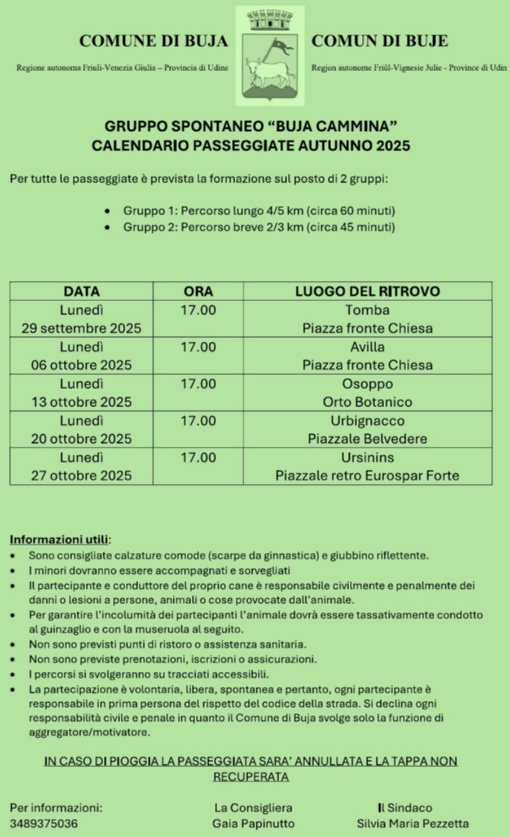Calendario passeggiate autunno 2025