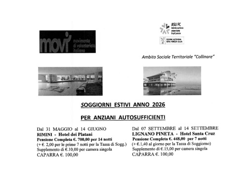 Soggiorni estivi anno 2026 per anziani autosufficienti