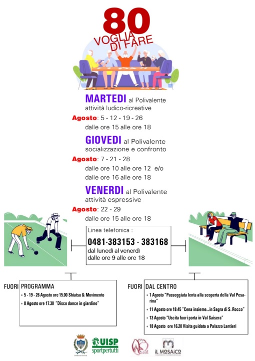 Calendario attività Agosto 2025 al Centro Sociale Polivalente