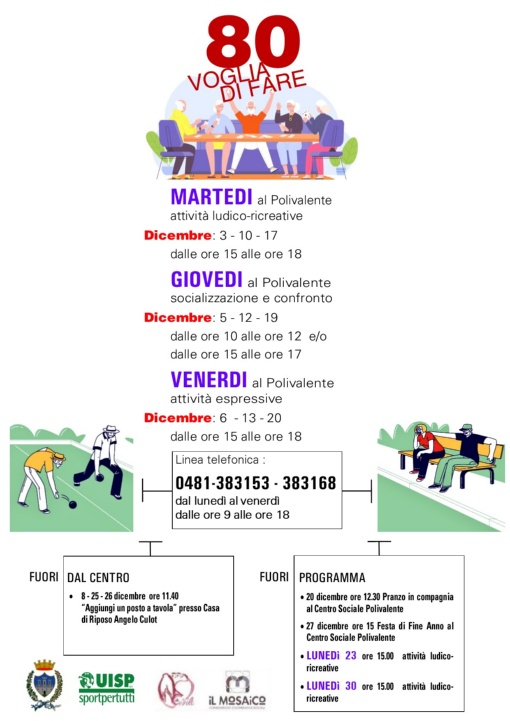 Calendario attività Dicembre 2024 al Centro Sociale Polivalente