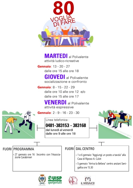 Calendario attività Gennaio 2026 al centro Sociale Polivalente