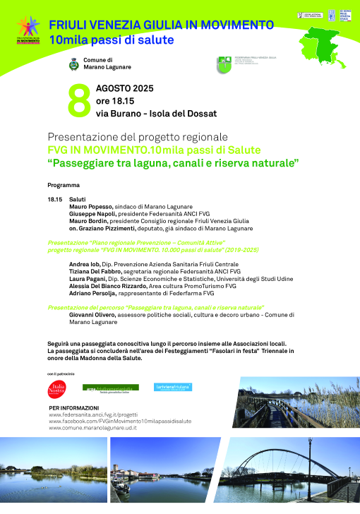 Venerdì 8 agosto (ore 18.15), a Marano lagunare, inaugurazione del nuovo percorso “10mila passi di salute”