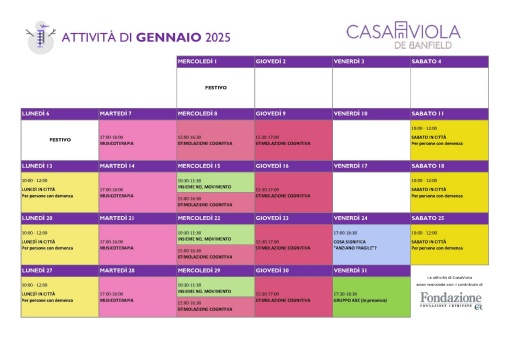 Calendario Casa Viola Gennaio 2025