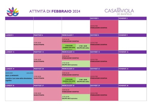 Calendario Casa Viola Febbraio 2024