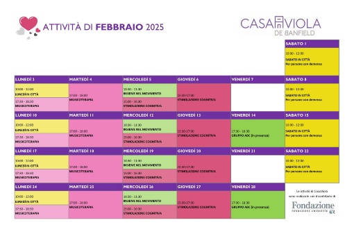 Calendario Casa Viola Febbraio 2025