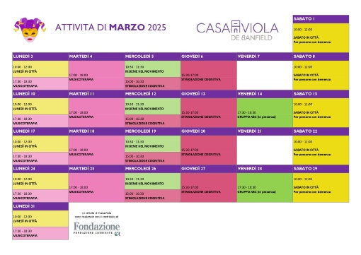 Calendario Casa Viola Marzo 2025