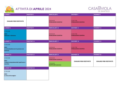 Calendario Casa Viola Aprile 2024