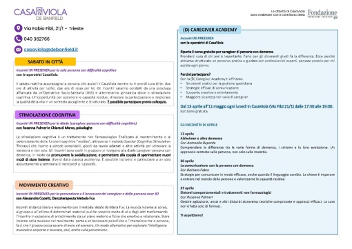 Calendario Casa Viola Aprile 2026