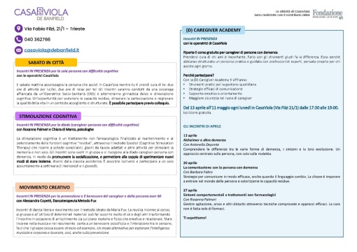 Calendario Casa Viola Aprile 2026