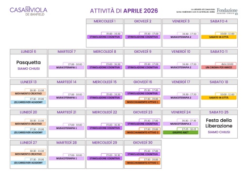 Calendario Casa Viola Aprile 2026