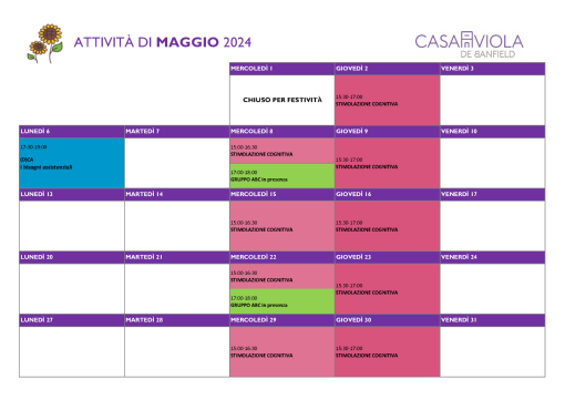 Calendario Casa Viola Maggio 2024