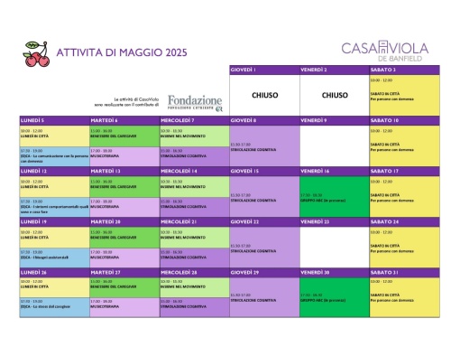 Calendario Casa Viola Maggio 2025