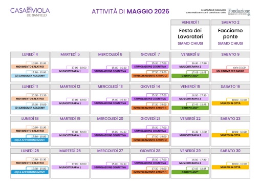Calendario Casa Viola Maggio 2026