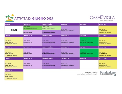 Calendario Casa Viola Giugno 2025