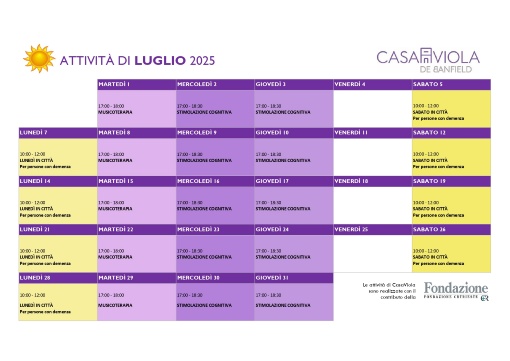 Calendario Casa Viola Luglio 2025