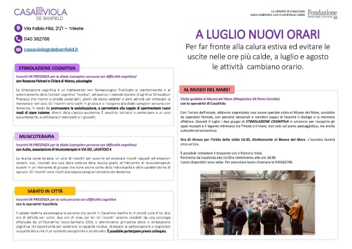 Calendario Casa Viola Luglio 2026