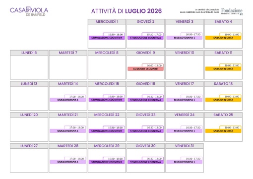 Calendario Casa Viola Luglio 2026
