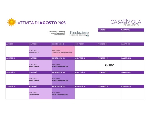 Calendario Casa Viola Agosto 2025