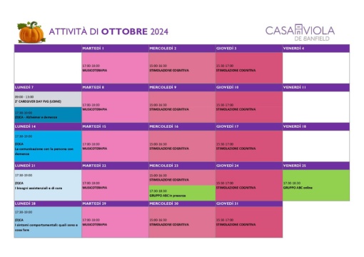 Calendario Casa Viola Ottobre 2024