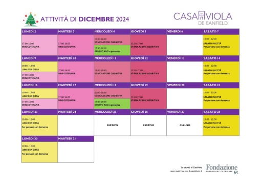 Calendario Casa Viola Dicembre 2024