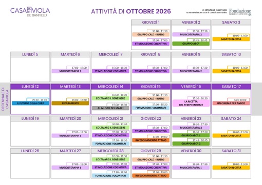 Calendario Casa Viola Ottobre 2026