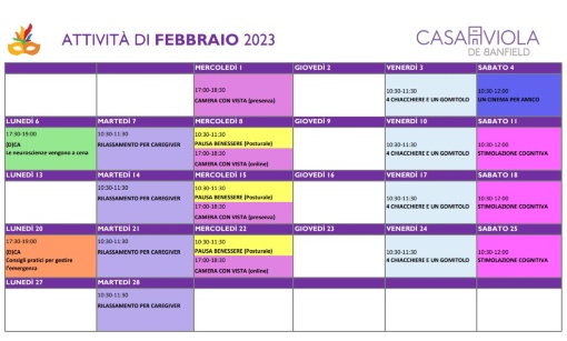 Calendario Casa Viola Febbraio