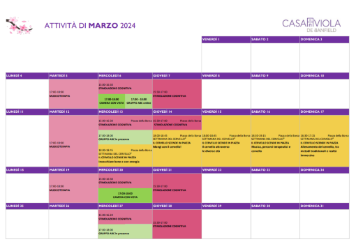 Calendario Casa Viola Marzo 2024