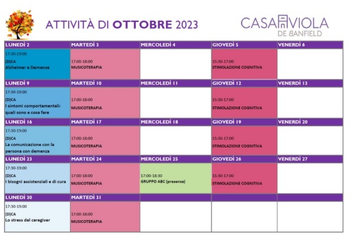 Calendario Casa Viola Ottobre 2023