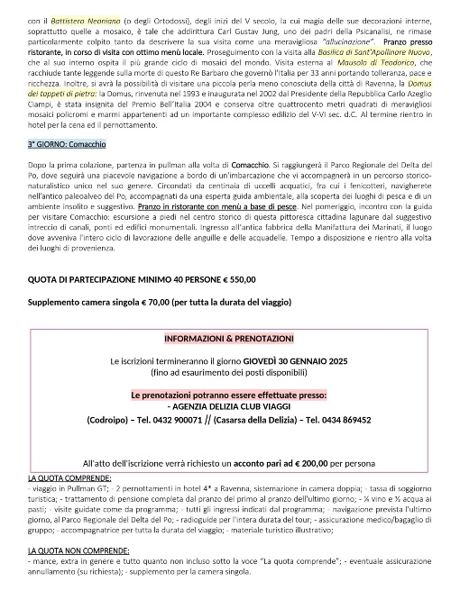 Gita a Ferrara, Ravenna e le Valli di Comacchio dal 29 Aprile al 1° Maggio 2025 Prenotazioni entro il 30 Gennaio 2025