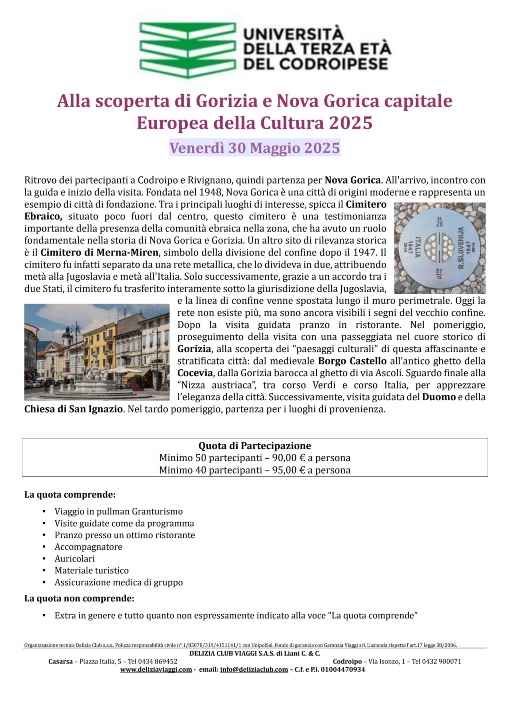 Gita a Gorizia e Nova Gorica il 30 Maggio 2025