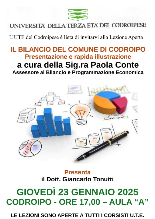 LEZIONI APERTE: IL BILANCIO DEL COMUNE DI CODROIPO - 23 GENNAIO 2025