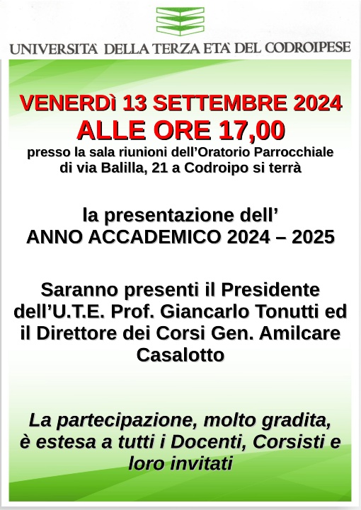 PRESENTAZIONE DEI CORSI ANNO ACCADEMICO 2024/2025