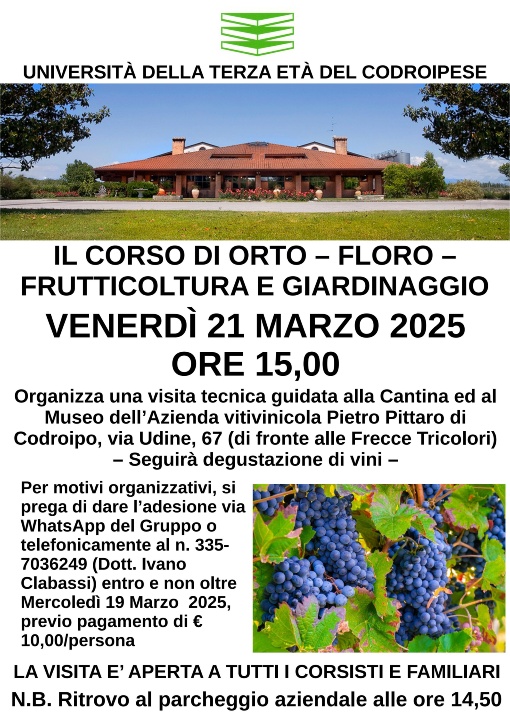 Visita tecnica guidata alla Cantina ed al Museo dell'Azienda vitivinicola Pietro Pittaro di Codroipo