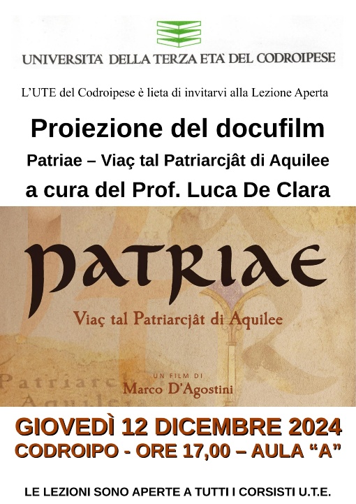 LEZIONI APERTE 12 DICEMBRE 2024 - PATRIAE - Viaç tal Patriarcjât di Aquilee