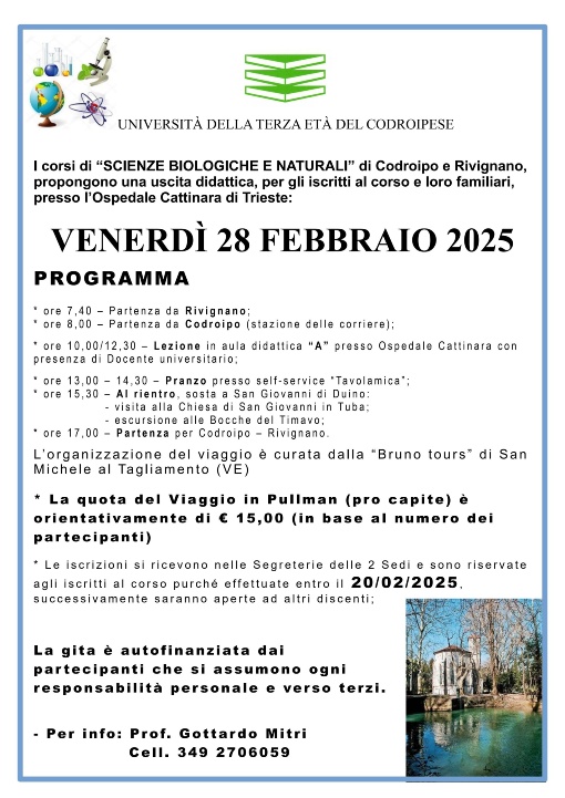 Uscita didattica corso di Scienze Biologiche e Naturali presso l'Ospedale di Cattinara a Trieste