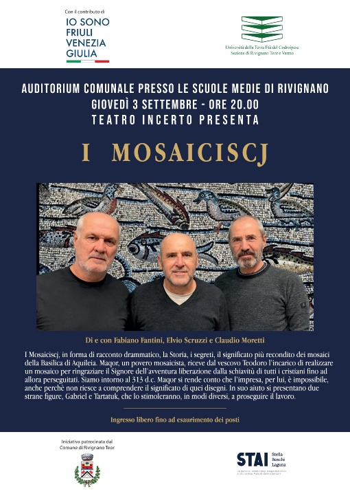 U.T.E. Rivignano Teor e Varmo invita tutti gli iscritti dell'Ute del Codroipese a questo interessante evento che si terrà il giorno 3/9/2026 alle ore 20,00