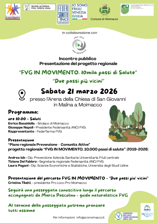 “FVG IN MOVIMENTO. 10mila passi di Salute”- Inaugurazione percorso “Due passi più vicini” a MOIMACCO