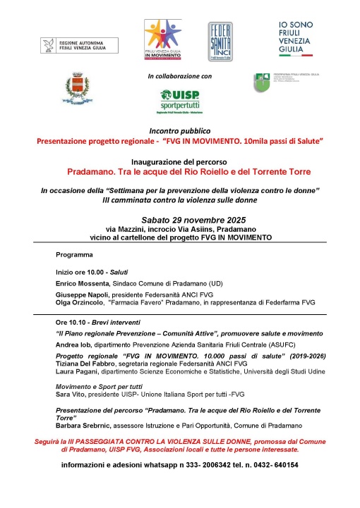 Inaugurazione del nuovo percorso 10mila passi di Salute a Pradamano (UD) Tra le acque del Rio Roiello e del Torrente Torre