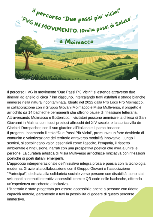  “FVG IN MOVIMENTO. 10mila passi di Salute”- Inaugurazione percorso “Due passi più vicini” a MOIMACCO